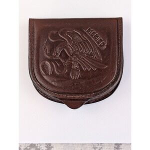 Vintage Mexico Embossed Leather Coin Purse Aztec Calendar Eagle Brown Wallet